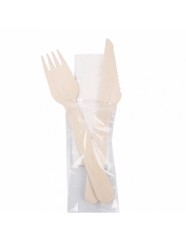 Set fourchette/couteau/serviette "Makan" - 16 cm - par 100 unités