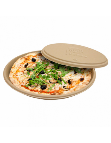 photo d'une pizza dans une boite biodégradable