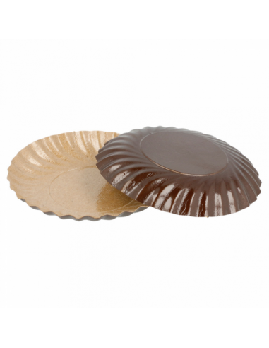 Mini assiettes rondes en carton - Chocolat/praliné - ø 8 cm