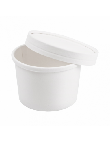 Pots à soupe avec couvercle Blanc - Cinq Tailles Disponibles - par 250 unités