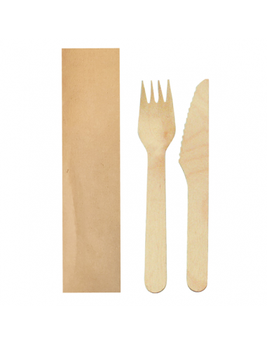 Set fourchette/couteau"Makan" sous sachet Kraft - 16 cm